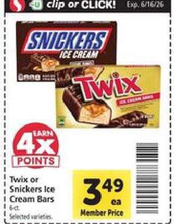 Twix or Snickers Ice Cream Bars