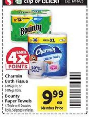 Charmin Bath Tissue, Bounty Paper Towels