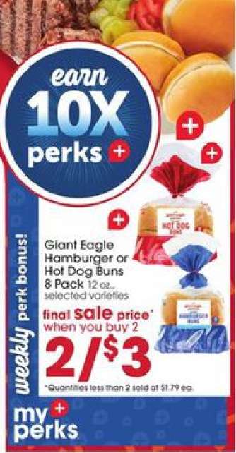 Giant Eagle Hamburger or Hot Dog Buns