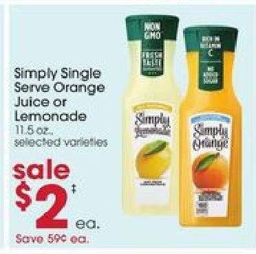 Simply Single Serve Orange Juice or Lemonade