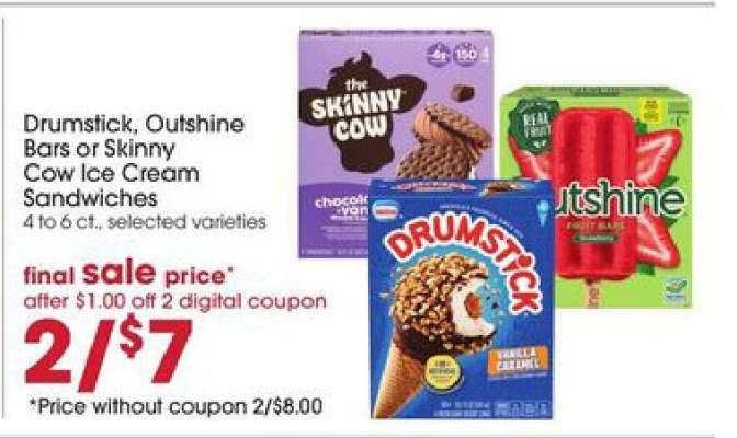 Drumstick, Outshine Bars or Skinny Cow Ice Cream Sandwiches