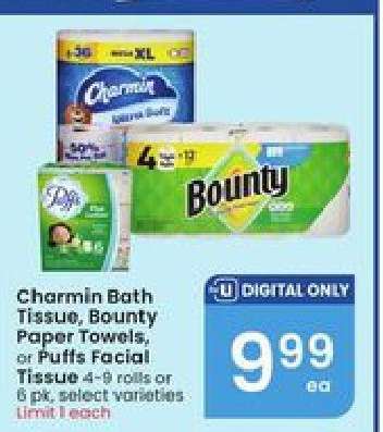 Charmin Bath Tissue, Bounty Paper Towels, or Puffs Facial Tissue