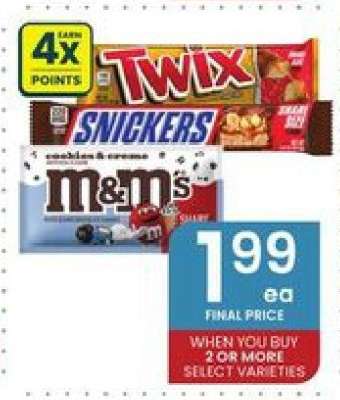 Twix, Snickers, M&M's