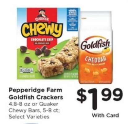 Pepperidge Farm Goldfish Crackers or Quaker Chewy Bars