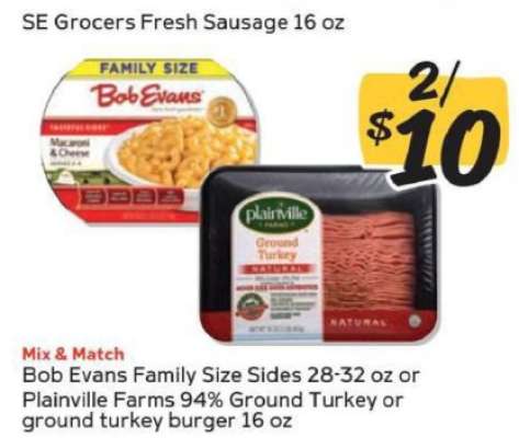 Bob Evans Family Size Sides or Plainville Farms Ground Turkey