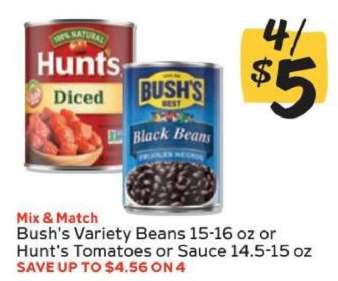 Bush's Variety Beans or Hunt's Tomatoes or Sauce