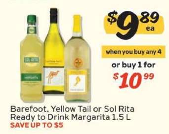 Barefoot, Yellow Tail or Sol Rita Ready to Drink Margarita