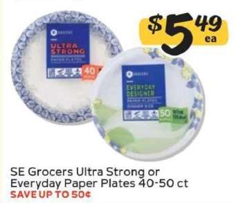 SE Grocers Ultra Strong or Everyday Paper Plates