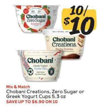 Chobani Creations, Zero Sugar or Greek Yogurt Cups