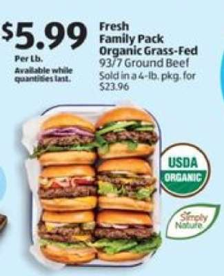 Fresh Family Pack Organic Grass-Fed 93/7 Ground Beef