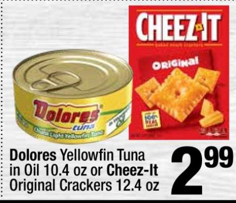 Dolores Yellowfin Tuna in Oil 10.4 oz or Cheez-It Original Crackers 12.4 oz