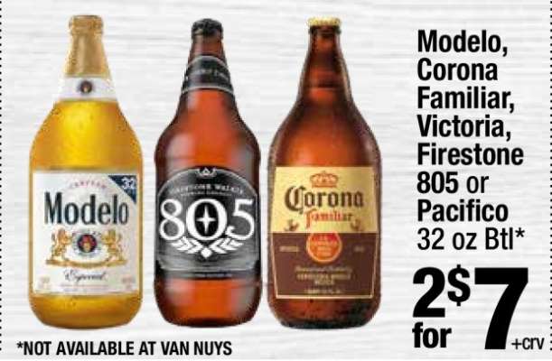 Modelo, Corona Familiar, Victoria, Firestone 805 or Pacifico 32 oz Btl