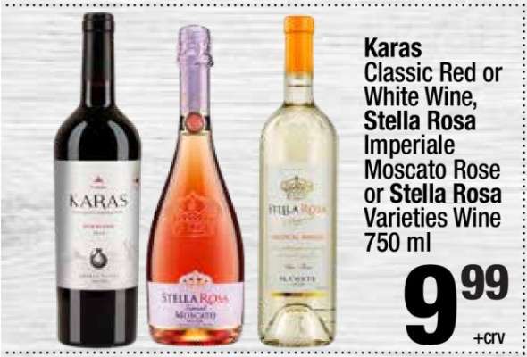 Karas Classic Red or White Wine, Stella Rosa Imperiale Moscato Rose or Stella Rosa Varieties Wine 750 ml