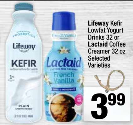 Lifeway Kefir Lowfat Yogurt Drinks 32 or Lactaid Coffee Creamer 32 oz
