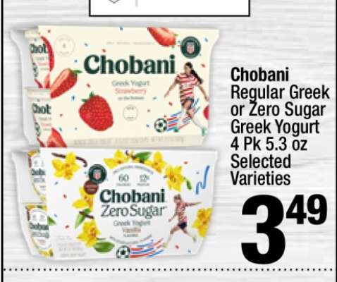 Chobani Regular Greek or Zero Sugar Greek Yogurt