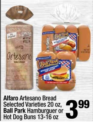 Alfaro Artesano Bread, Ball Park Hamburger or Hot Dog Buns