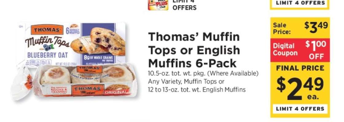 Thomas’ Muffin Tops or English Muffins 6-Pack