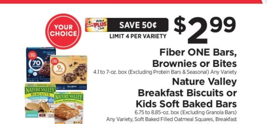 Fiber ONE Bars, Brownies or Bites / Nature Valley Breakfast Biscuits or Kids Soft Baked Bars