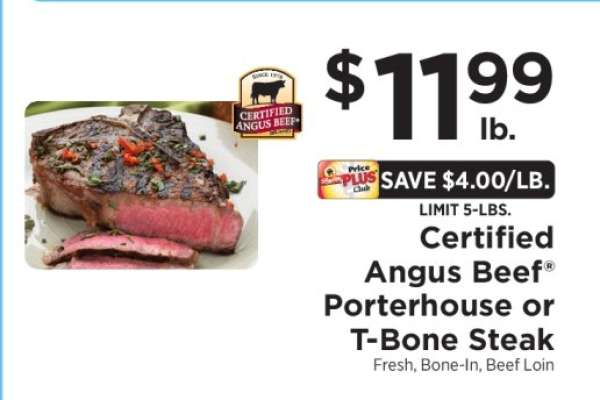 Certified Angus Beef Porterhouse or T-Bone Steak