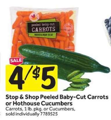Stop & Shop Peeled Baby-Cut Carrots or Hothouse Cucumbers