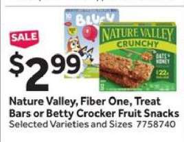Nature Valley, Fiber One, Treat Bars or Betty Crocker Fruit Snacks