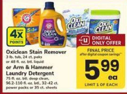 OxiClean Stain Remover or Arm & Hammer Laundry Detergent