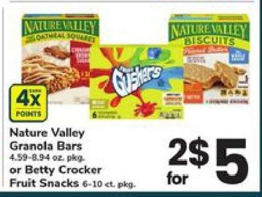 Nature Valley Granola Bars or Betty Crocker Fruit Snacks