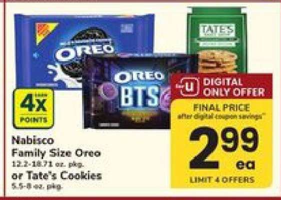 Nabisco Family Size Oreo or Tate's Cookies