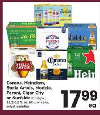 Corona, Heineken, Stella Artois, Modelo, Peroni, Cigar City or Surfside