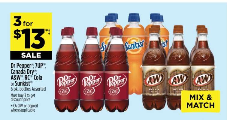 Dr Pepper, 7UP, Canada Dry, A&W, RC Cola or Sunkist