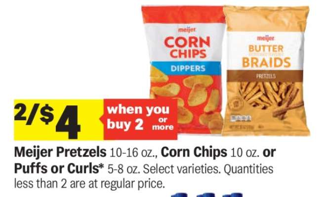 Meijer Pretzels, Corn Chips, Puffs or Curls