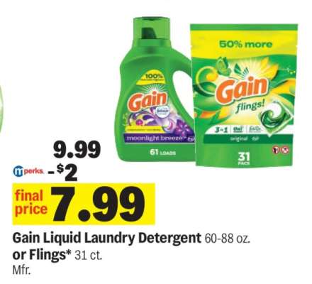 Gain Liquid Laundry Detergent Or Flings