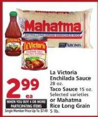 La Victoria Enchilada Sauce / Taco Sauce / Mahatma Rice Long Grain