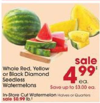 Whole Red, Yellow or Black Diamond Seedless Watermelons
