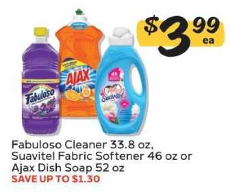 Fabuloso Cleaner, Suavitel Fabric Softener, Ajax Dish Soap