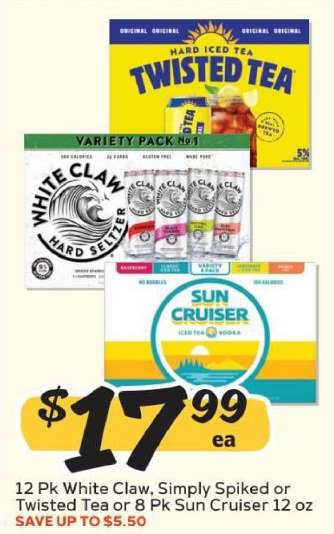 White Claw, Simply Spiked or Twisted Tea, Sun Cruiser