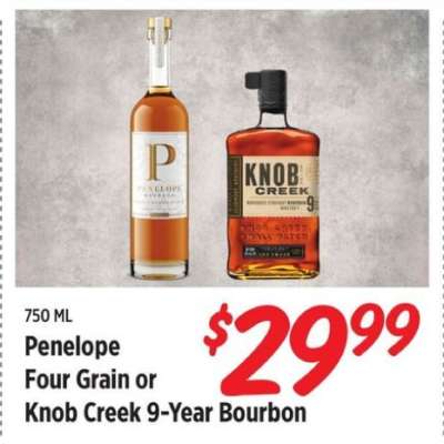 Penelope Four Grain or Knob Creek 9-Year Bourbon