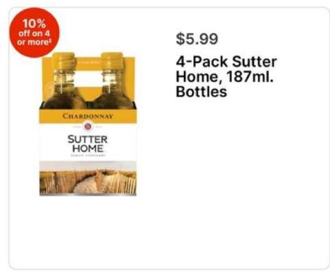 4-Pack Sutter Home, 187ml. Bottles
