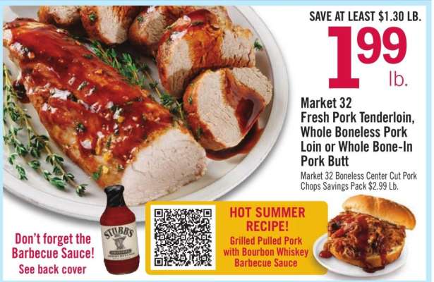 Market 32 Fresh Pork Tenderloin, Whole Boneless Pork Loin or Whole Bone-In Pork Butt