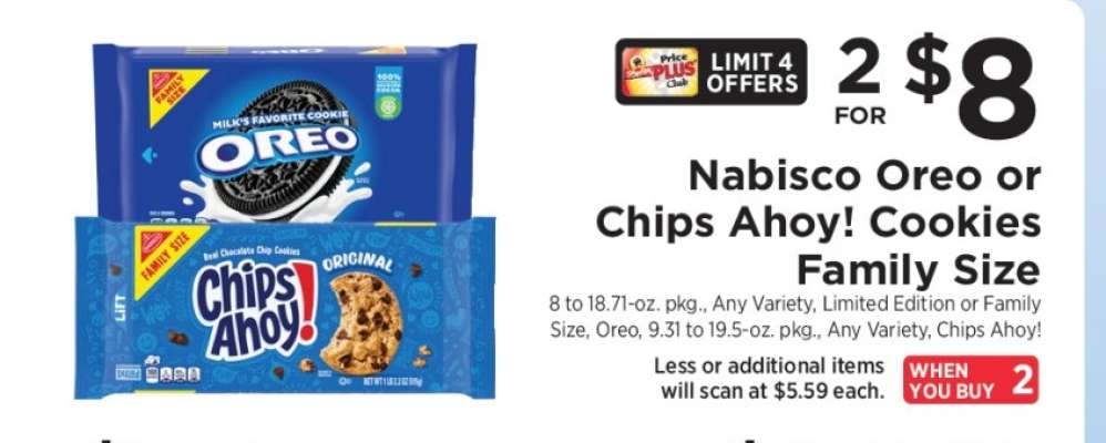 Nabisco Oreo or Chips Ahoy! Cookies Family Size