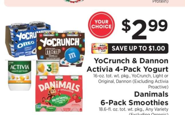 YoCrunch & Dannon Activia 4-Pack Yogurt, Danimals 6-Pack Smoothies