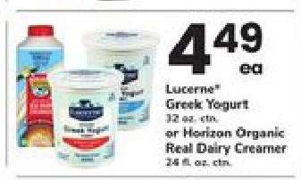 Lucerne Greek Yogurt or Horizon Organic Real Dairy Creamer