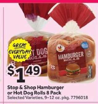 Stop & Shop Hamburger or Hot Dog Rolls 8 Pack