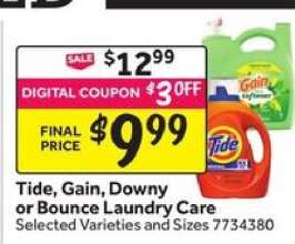 Tide, Gain, Downy or Bounce Laundry Care