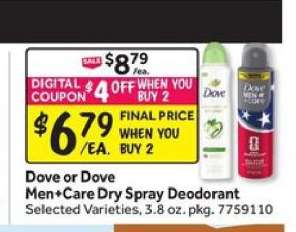Dove or Dove Men+Care Dry Spray Deodorant