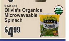 Olivia’s Organics Microwaveable Spinach