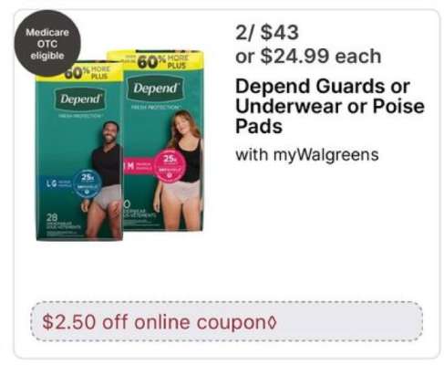 Depend Guards or Underwear or Poise Pads