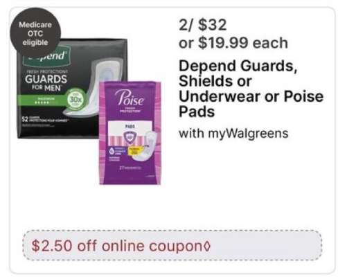 Depend Guards, Shields or Underwear or Poise Pads