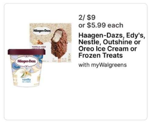 Haagen-Dazs, Edy's, Nestle, Outshine or Oreo Ice Cream or Frozen Treats