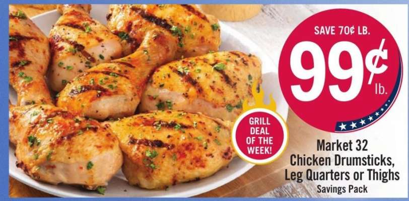 Market 32 Chicken Drumsticks, Leg Quarters or Thighs